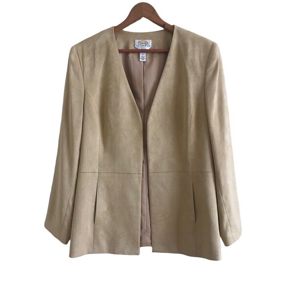 Talbots Faux Suede Mole Skin Blazer 14P Tan Quiet Luxury Academia Office Open - Picture 1 of 8